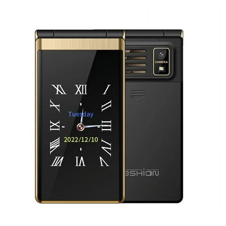 Gold M1+ LED Light Dual Display Global Version 4G Flip Mobile 2 SIM Cards CellPhone Big Keyboard Loud Voice Elderly Celluar