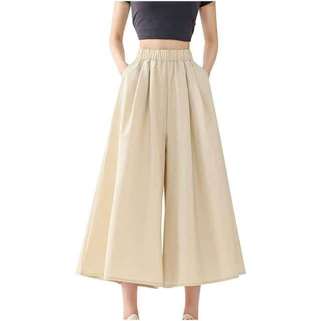 Timegard Women Wide Leg Pants Elastic High Waist Ruched Fall Vacation Casual Loose Pants with Pockets