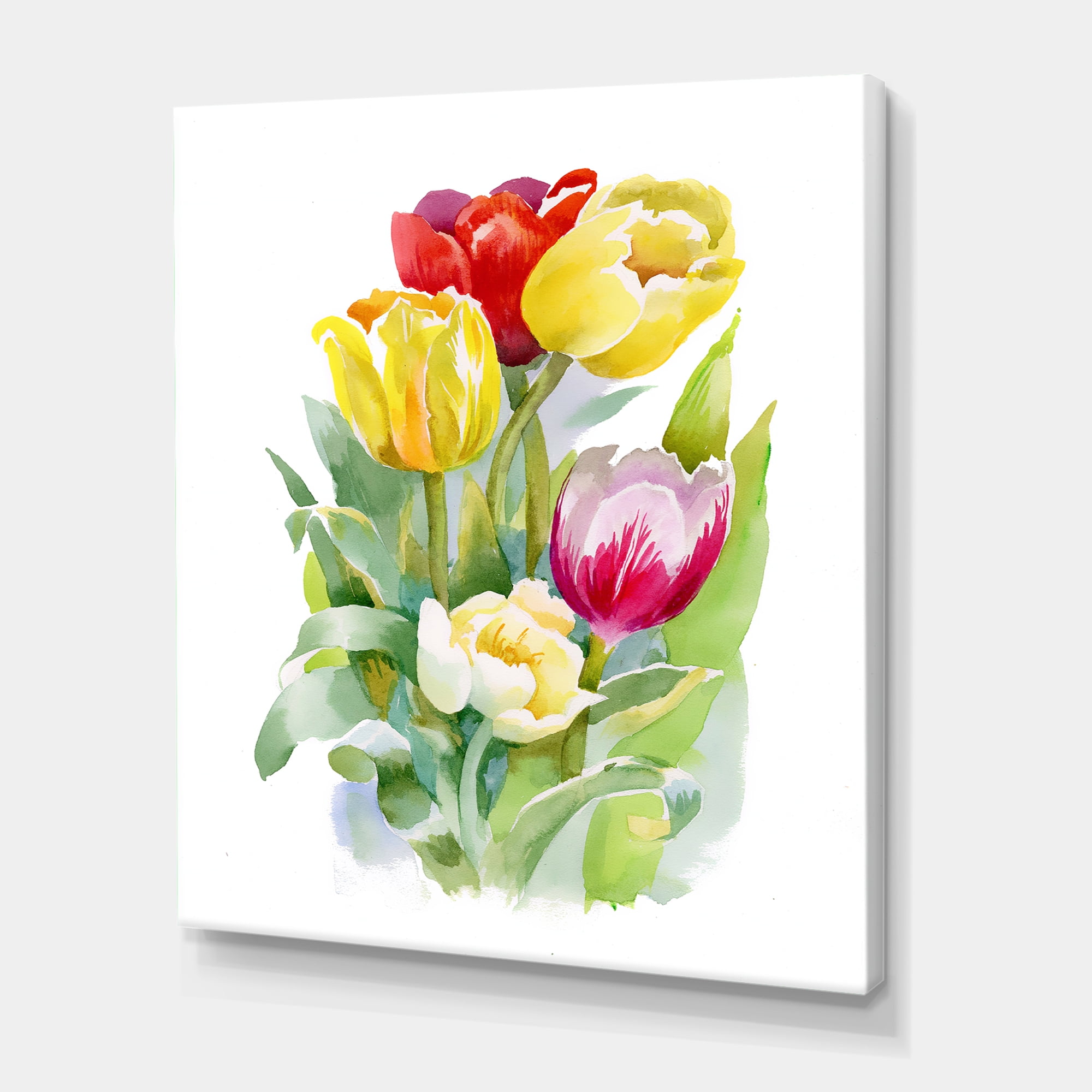 Bouquet of Red and White Tulips 8 in x 12 in Painting Canvas Art Print, by Designart