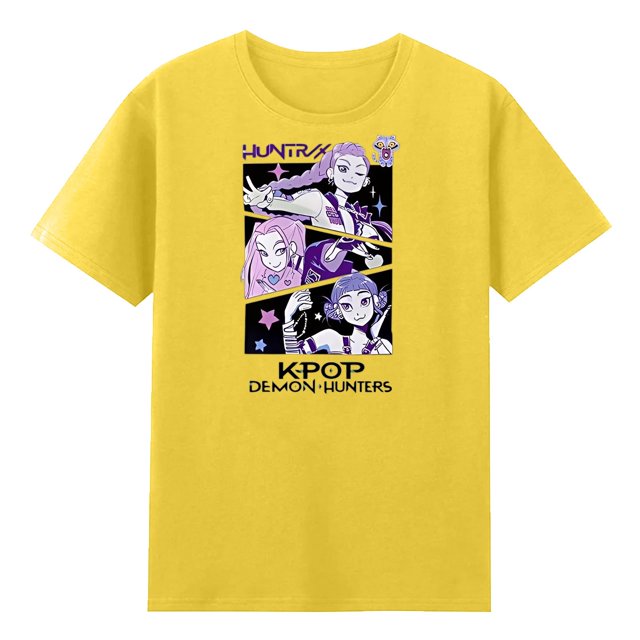 Moonsky Camiseta unisex Huntrix Dem-0n, colores cómodos, camiseta Huntrix para niñas, camiseta Mira Rumi Joey, merchandising, regalo juvenil para fans del K-pop (Amarillo 3XL)
