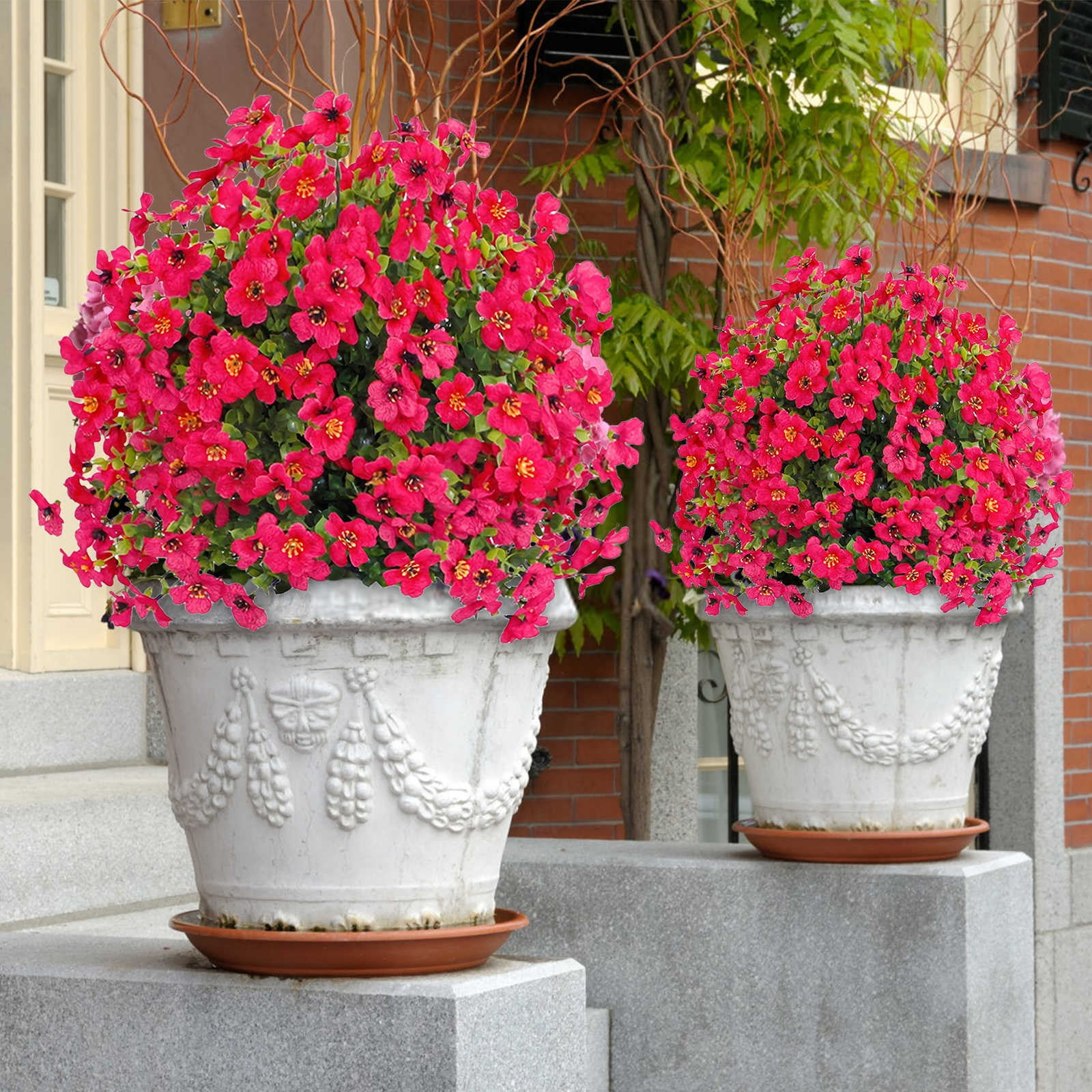 OUGPISTIYK Artificial Violet Ball Topiary Trees with Ground Spikes, 23" Fake Bushes Plants, Fade Resistant Artificial Shrubs Tree for Indoor Outdoor Front Porch Decor (1 Pc, Hot Pink)