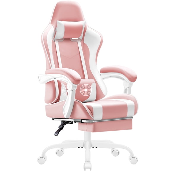 Homall PU Leather Gaming Chair Carbon Fiber Massage Ergonomic Gamer Chair Height Adjustable Computer Chair with Footrest & Lumbar Support,Pink