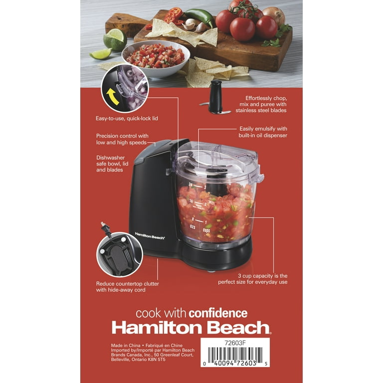 Hamilton Beach Electric Vegetable Chopper & Mini Food Processor, 3-Cup, 350  Watts, for Dicing, Mincing, and Puree, Black (72850)