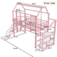 thumbnail image 2 of Twin House Loft Bed with Slide & Stairs - Metal Playhouse Bed, Storage Shelves, House-shaped Roof & Noise-free,Pink, 2 of 18
