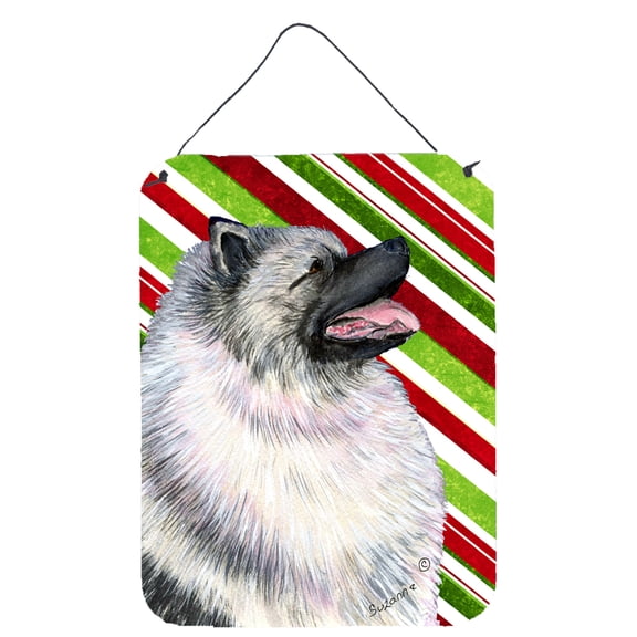 Keeshond Candy Cane Holiday Christmas Wall or Door Hanging Prints