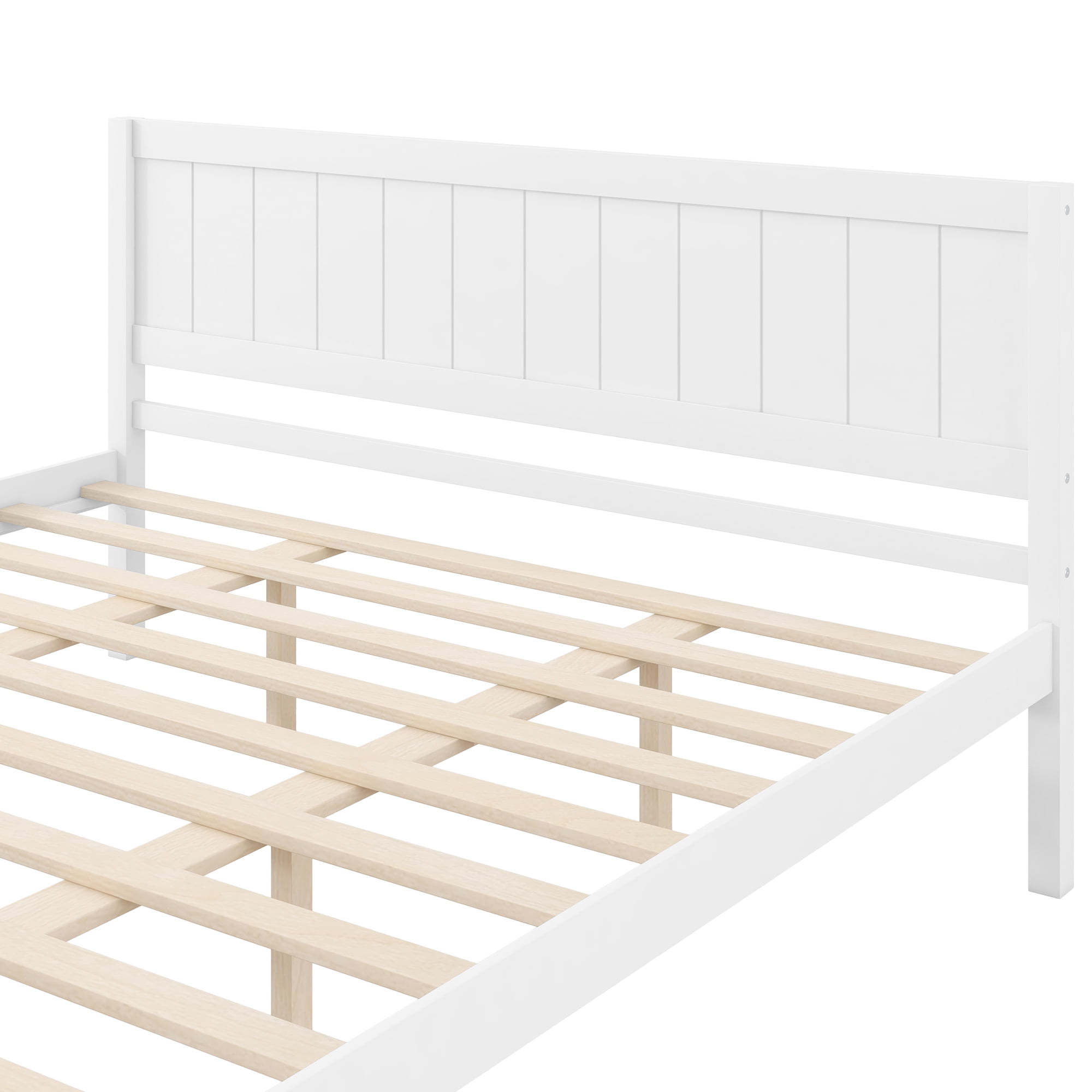 Euroco King Size Wood Platform Bed with Headboard and Slats, White