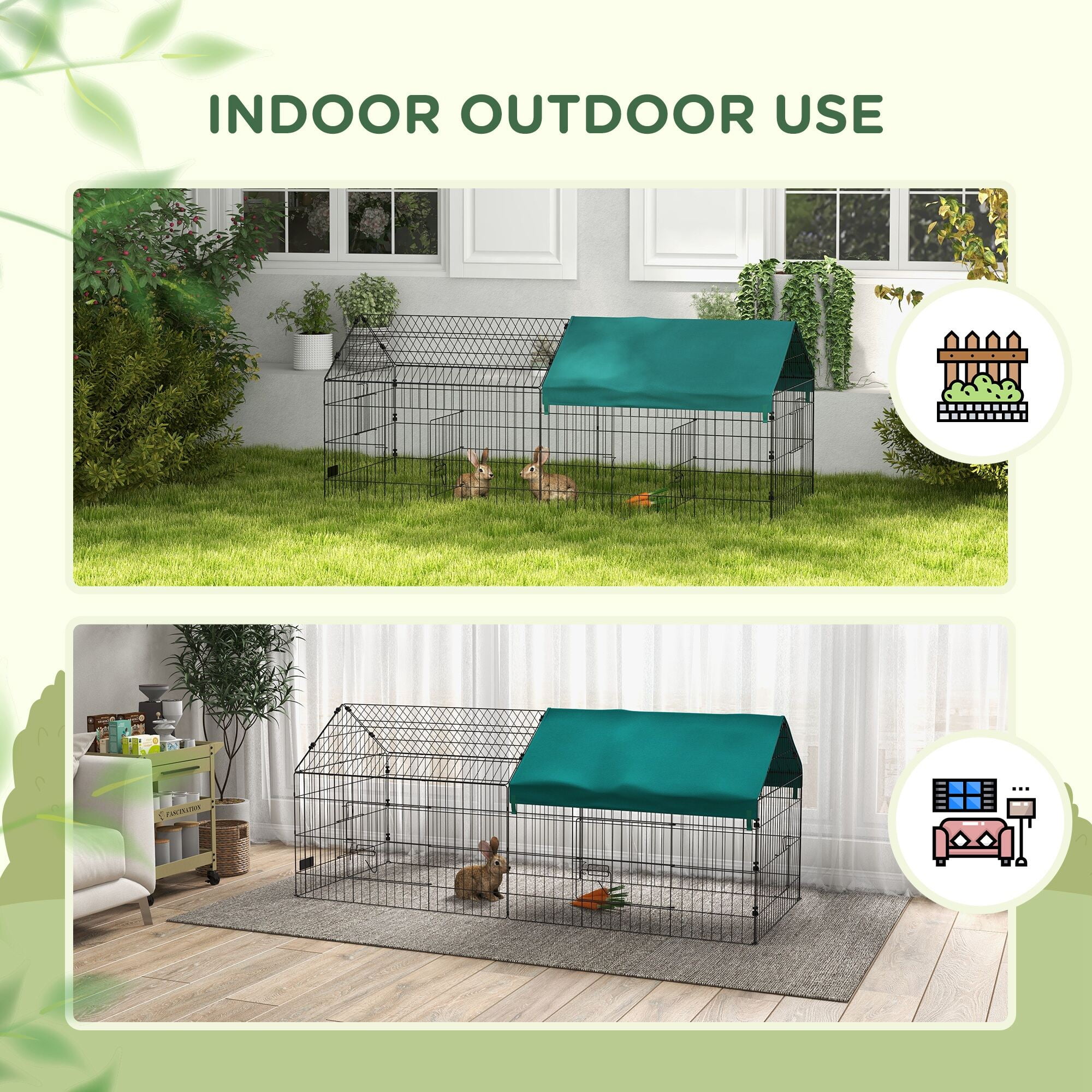 Dog Crate, PawHut 73" Small Animal Playpen, Pet Playpen Yard Fence for Rabbits, Chicken, Chinchillas with Roof for Indoor & Outdoor, Green, Green Pet Playpen,Steel Chicken Coop