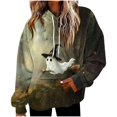 thumbnail image 2 of Frostluinai Womens Hoodie with Pocket Halloween Flannel Fleece Hooded Sweatshirt Spooky Season Ghosts Print Pullover Long Sleeve Warm Hoodies S-XXL, 2 of 6