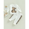 thumbnail image 2 of Wassery Baby Girls Autumn Clothes 3 6 9 12 18 24 Months Infant Plaid Bear Print Long Sleeve Pullover Sweatshirt Elastic Waist Long Pants Set Newborn Outfits Tracksuits Set 0-24M, 2 of 9