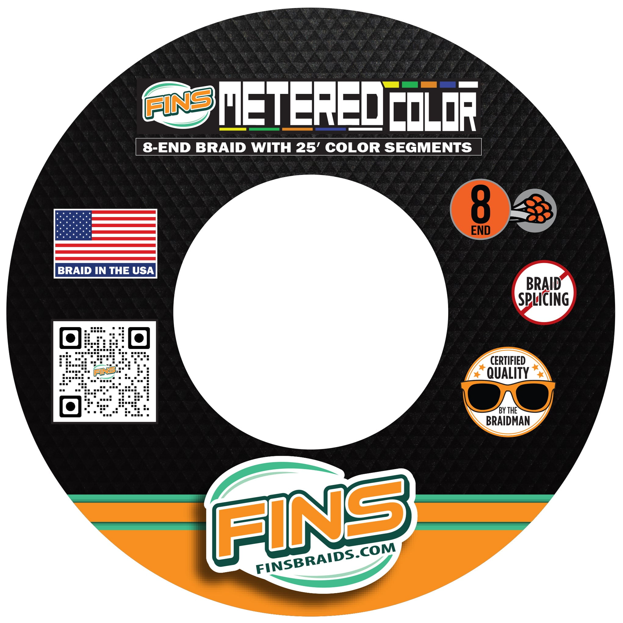FINS Braids Metered Color 8-End Braid with 25’ Color Segments Braided Fishing Line, 200 lb 1200 Yds