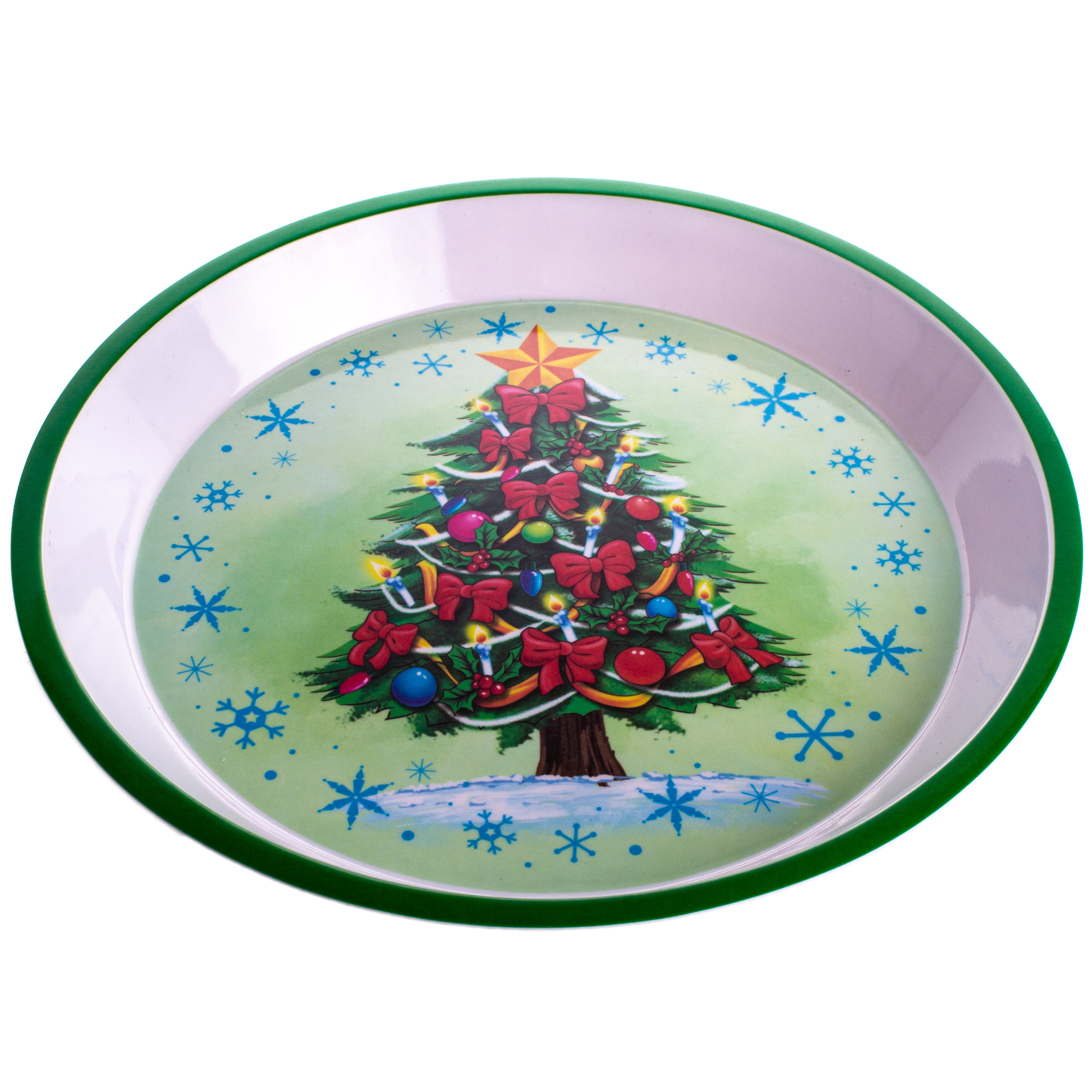 Red/Green Holiday Decor SET OF 4 3-Compartment Plastic Appetizer Serving Tray 