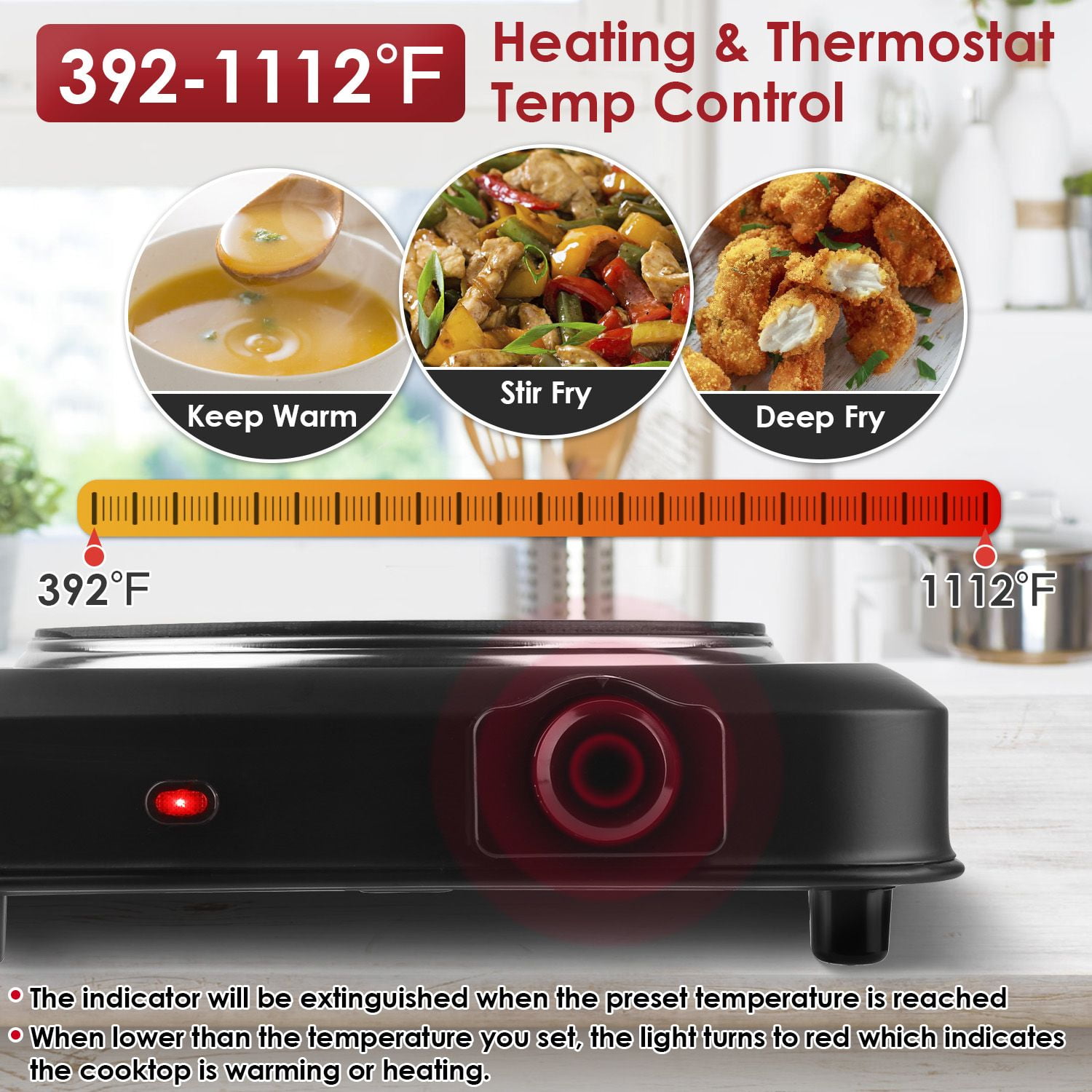 1000W Electric Infrared Single Burner Portable Heating Hot Plate Stove Countertop RV Hotplate with 7.5' Glass Cooktop Stepless Temperature Adjustments for Home RV Camp