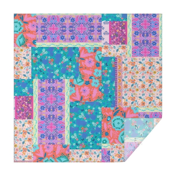 Multicolor Ethnic Flower Patchwork Pattern Square Tablecloth,Waterproof Square Table Cover,Wipeable Spillproof Washable Table Cover for Home Kitchen Party Decor 42"X42"(107x107cm)