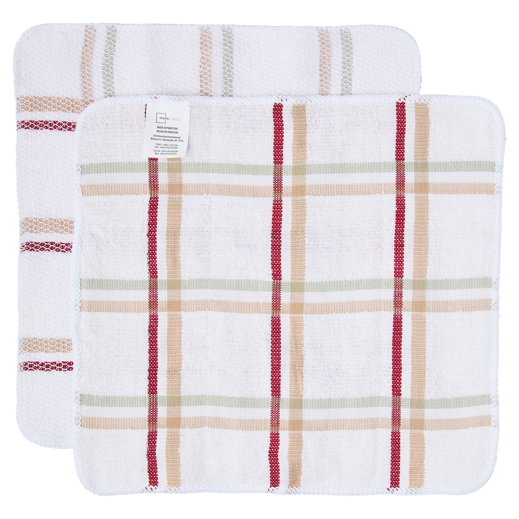 Mainstays 4-Piece Kitchen Scrubber Dishcloth Set, Tan Stripe