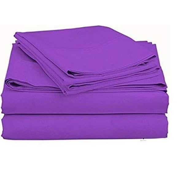 Ensemble de Draps Très Grand en Coton Égyptien, Violet Uni 600 Fils au Pouce Carré Ensemble de Draps Très Grand 4 Pcs, Satin Uni, Poche Profonde 16 Pouces Pouces - 18 Pouces.
