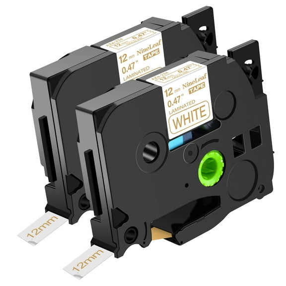 NineLeaf 2 Pack Compatible for Brother P-Touch TZe TZ Label Maker Tape TZe-234 TZ-234 12mm 0.47 in Laminated Gold on White Label Tape