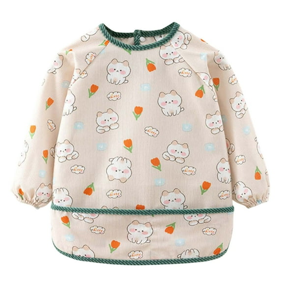 oqasdz Baby Care Boys Girls Long Sleeve Cartoon Prints Soft Comfortable Cute Bibs, Size 3-4 Years