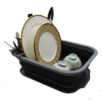 SAMMART 7.5L (2 gallons) Collapsible Dish Drainer with Drainer Board - Foldable Drying Rack Set - Portable Dinnerware Organizer - Space Saving Kitchen Storage Tray