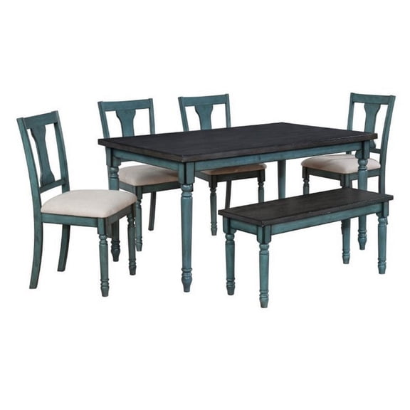 Bowery Hill 6 Piece Dining Set in Teal Blue