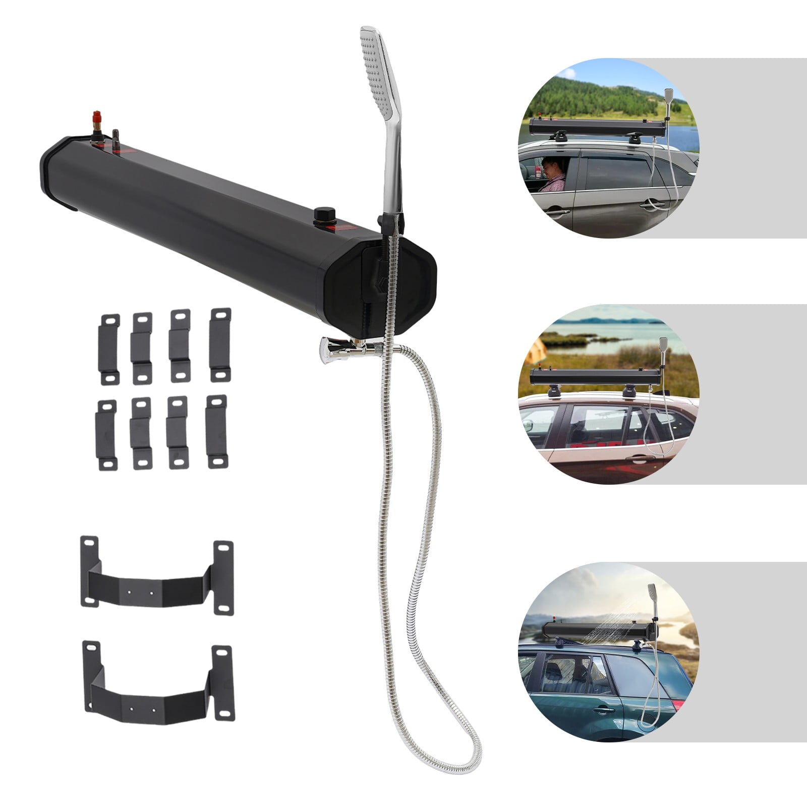 ToppiJoy 18L Portable Camping Solar Shower, Roof Rack Mount Road Shower Pressurized Water Tank with Water Hose and Shower Head for Outdoor Cleaning, Surfing, RV
