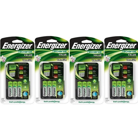 4 Pack Energizer Value Charger with AA Rechargeable NiMH Batteries