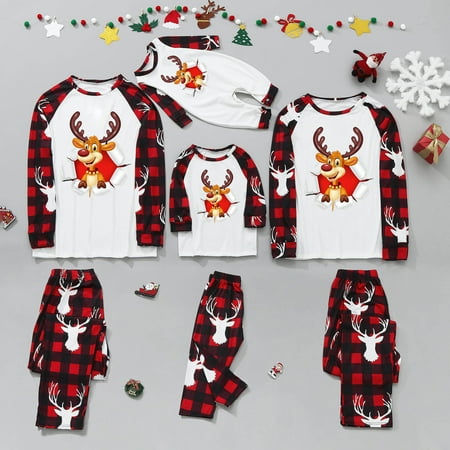 

purcolt Christmas Pajamas for Family Cute Elk Print Long Sleeve Tops+Clasic Plaid Pants Matching Family Christmas Pjs Sets Holiday Family Jammies Sleepwear Loungewear Outfits