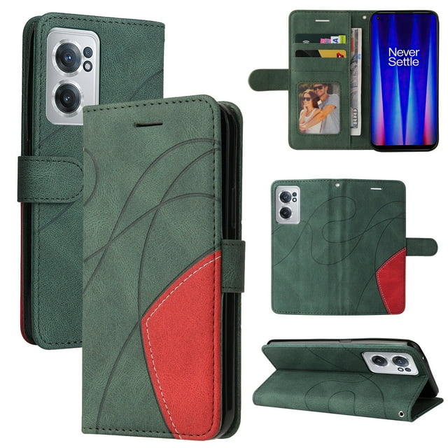 Compatible OnePlus Nord CE 2 5G Case, Leather Wallet Case Stand View Magnetic Clasp Book Flip Folio Phone Cover - Green