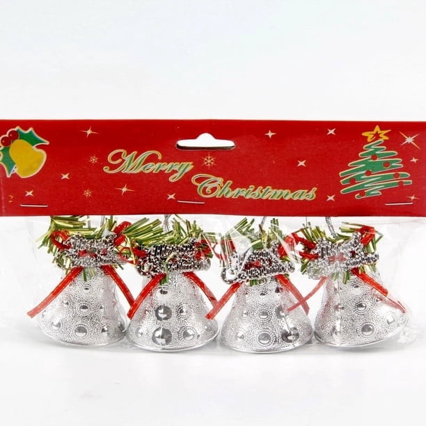 Adornos de campanas para árbol de Navidad | Campanas de plástico electrochapadas rojas y verdes de 4,5 cm con la frase "Feliz Navidad" | Colgantes decorativos para árboles, coronas, guirnaldas y