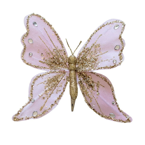 Adornos de mariposas para árbol de Navidad, guirnalda de mariposas brillantes colgantes, decoración de techo y pared para regalos de Año Nuevo, fiestas de Navidad y Acción de Gracias (rosa claro)