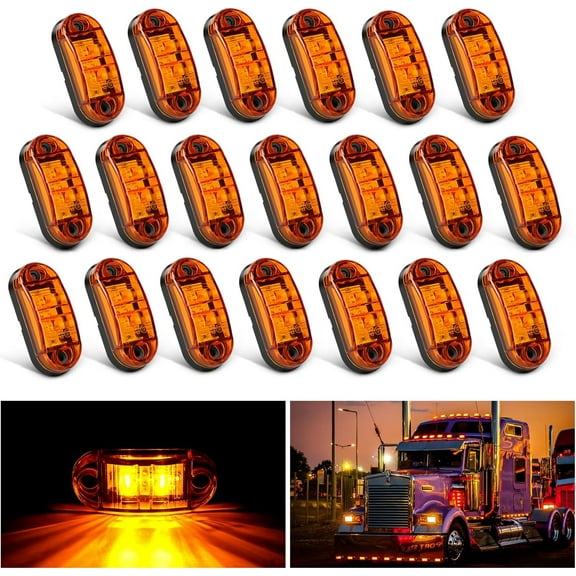 Nilight 2.5Inch Oval Side Marker Light 20PCS Amber 2 Diode LED Trailer Clearance Light Indicator Light Waterproof Surface Mounted for 10-30V Truck Camper Boat Lorry