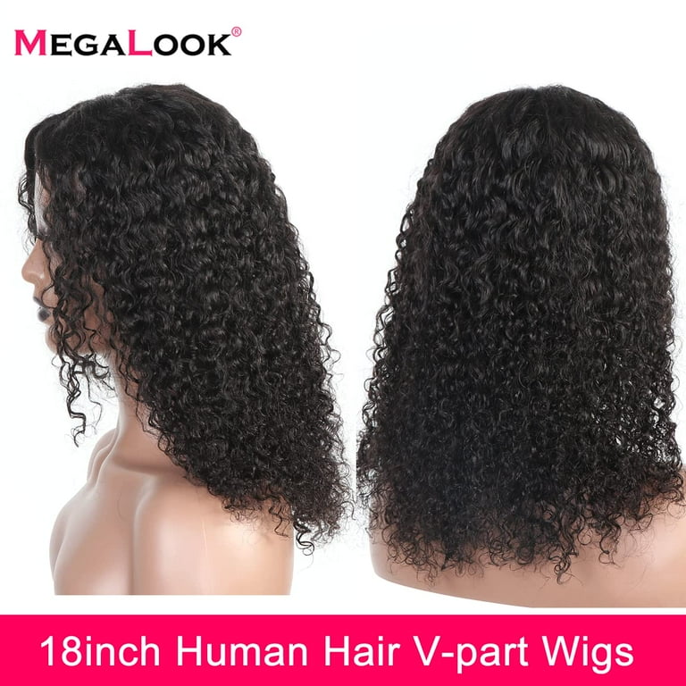 V Part Wig Human Hair No Leave Out Wigs for Women Human Hair Kinky Curly Glueless V Shape Wigs No Sew in 180 Density Natural Color Beginner Friendly Upgrade U Part Wig