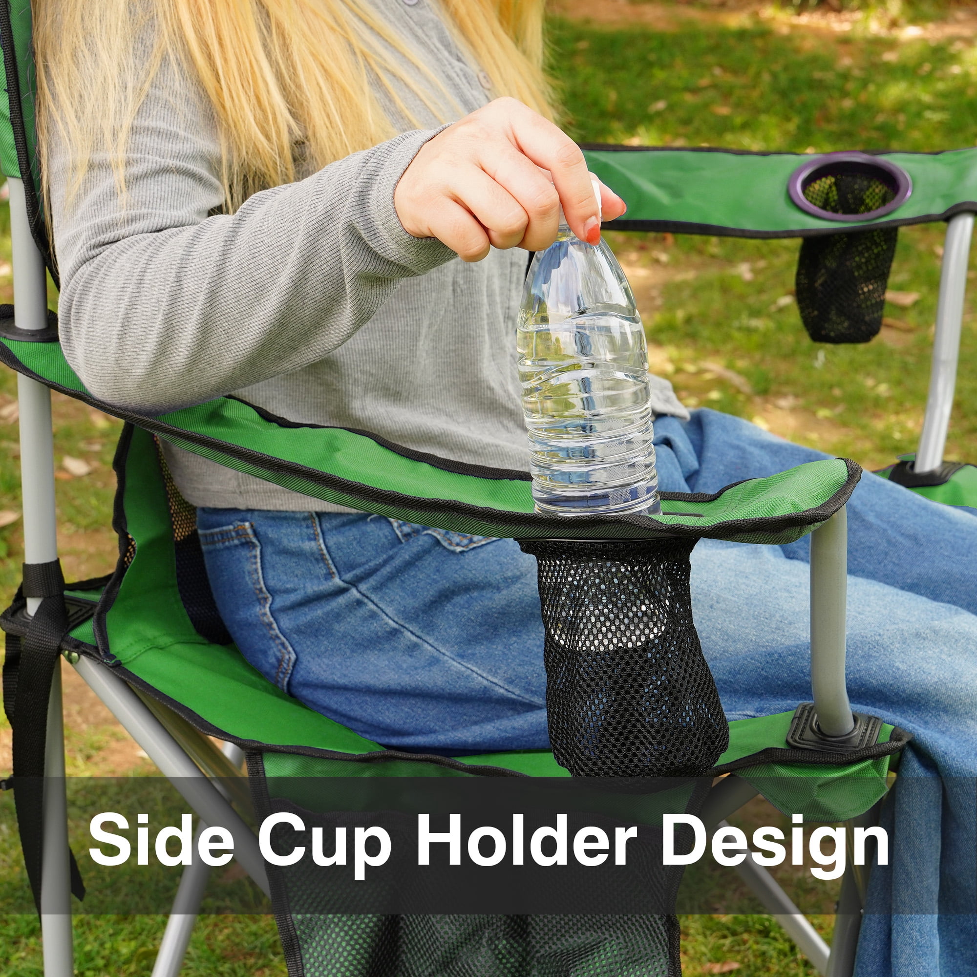 Sprint Demon Folding Camp Chair，Portable Outdoor Chair with Cup Holder & Carrying Bag，for Camping, Beach, Fishing, and Sports Events