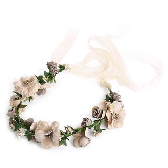 ROCKROK Elegant Floral Wreath Hairband Women Wedding Flower Hair Garland with Ribbon