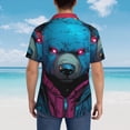 thumbnail image 4 of Balery Neon Cyberpunk Blue Bear Camisas hawaianas de manga corta para hombre, camisas playeras de corte holgado, camisas de vacaciones con botones,3X-Large, 4 of 7