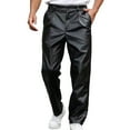 thumbnail image 3 of Men's Leather Pants Loose Windproof Trendy Straight Leg Casual Pants Men's Leather Pants Black, 3 of 7