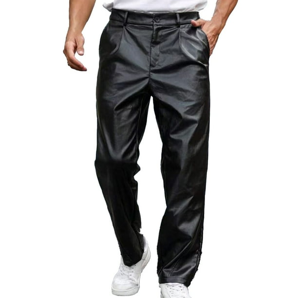 Pantalones de cuero para hombre, largos, resistentes al viento, holgados y modernos, de pierna recta, informales, de cuero para hombre.