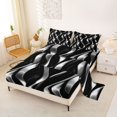 thumbnail image 2 of Manfei Gradient Stripes Bed Sheets, Shiny Abstract Lines Fuul Size Sheets, Black and Silver, Black Reversible 4pcs1 Flat Sheet + 1 Fitted Sheet + 2 Pillowcases, 2 of 6
