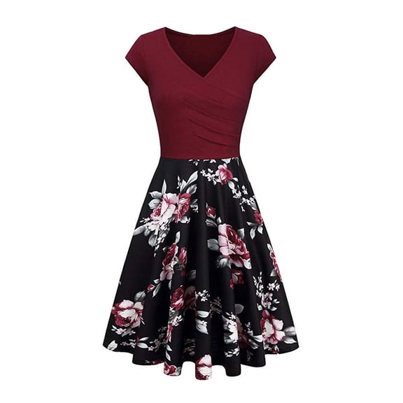 JINMGG 2024 Summer Clearance Dresses under $10.00 Women's Summer Casual Floral Print Casual Short Sleeve V-Neck Loose Dress