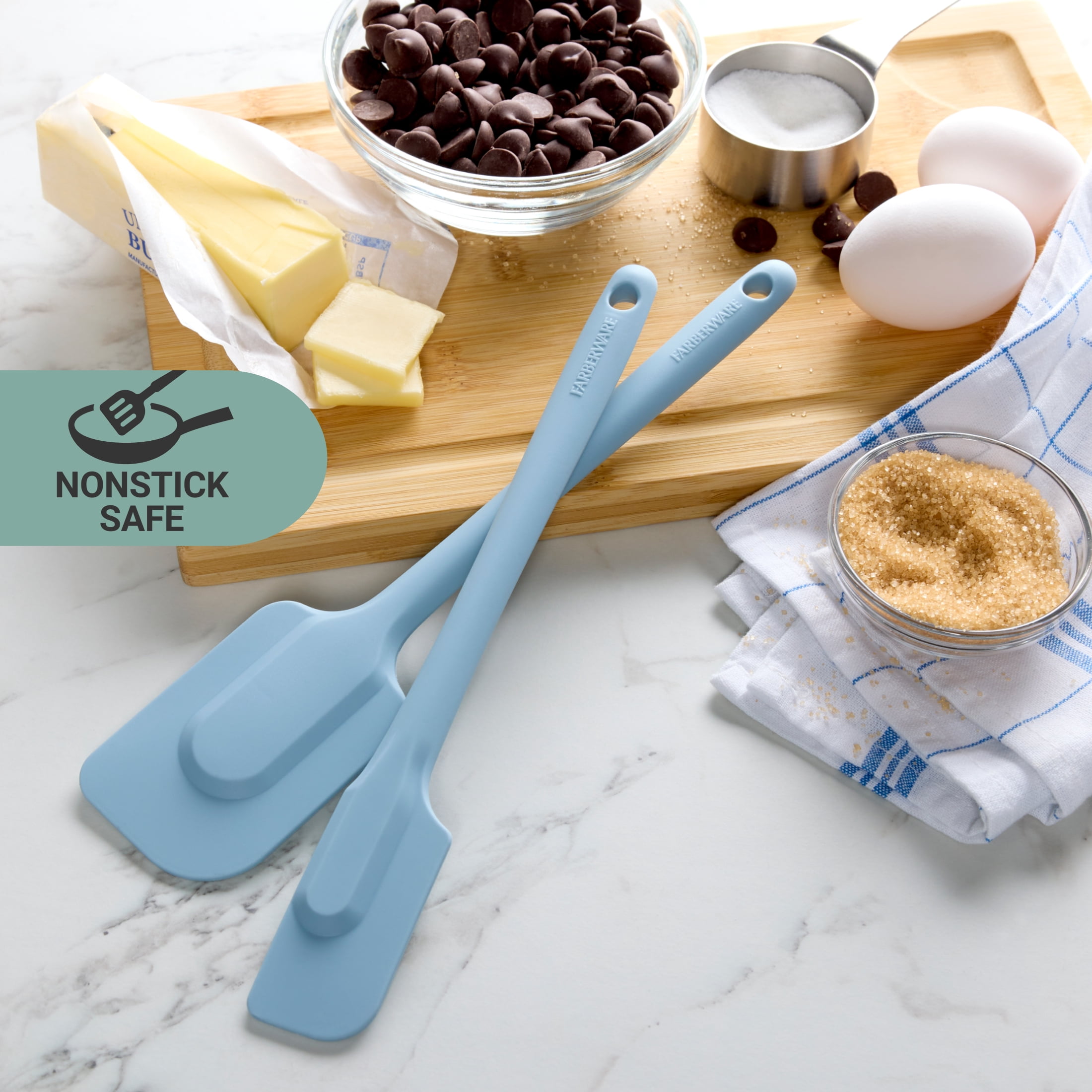 Farberware Soft Grips 2-piece Silicone Kitchen Spatula and Jar Spatula Set Slate Blue
