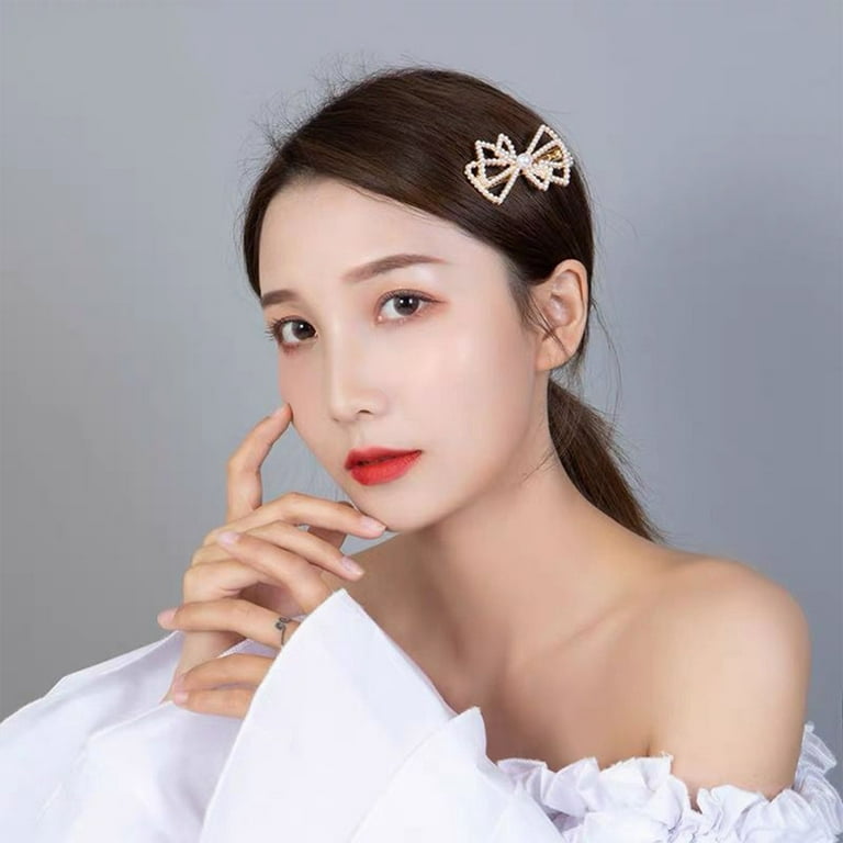Korean Fashion Design Bowknot Temperament Lady Pearl Hair Clip Bill Clip Girl Hair Accessories - Walmart.com
