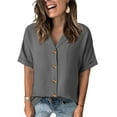thumbnail image 2 of CHUMUD Women Short Sleeve Tops Button Down Shirts Loose Collared V Neck Tunics Summer Work Casual Business Blouses, 2 of 6
