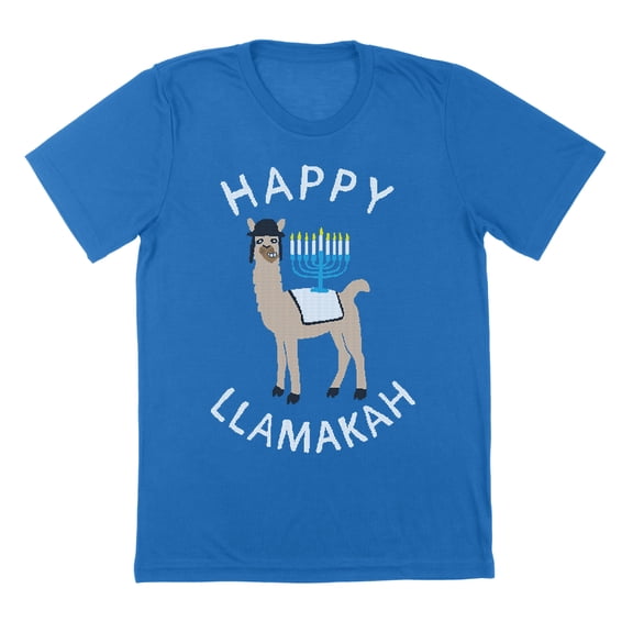 Happy Llamakah Holiday Graphic Royal Mens Cotton T-Shirt