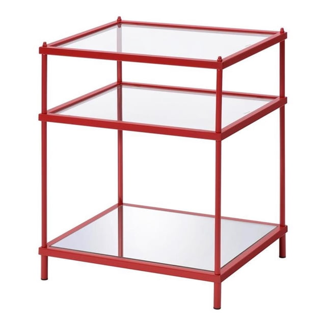 Furniture of America Table d'Appoint à 2 Tablettes avec Dessus en Verre, Rouge