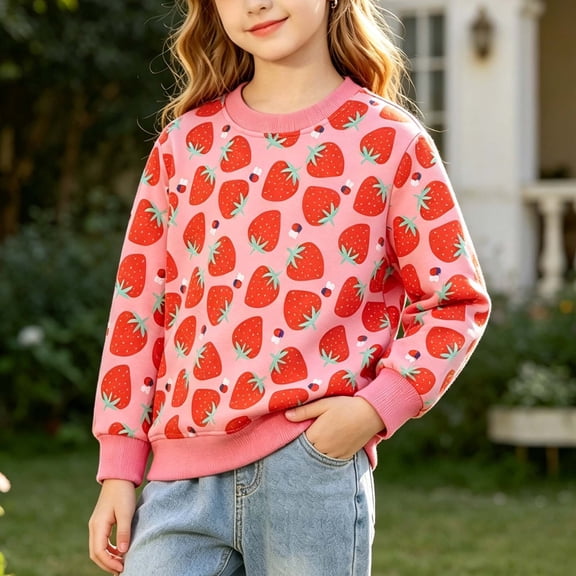 Avtoify Girls Long Sleeve Shirts Toddler Kids Girls Fashion Print Long Sleeved Casual Sports Hoodie Pullover Top