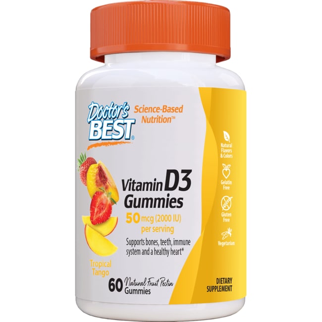 Doctor's Best Vitamin D3 Gummies 50mg (2000 IU), Tropical Flavor, 60