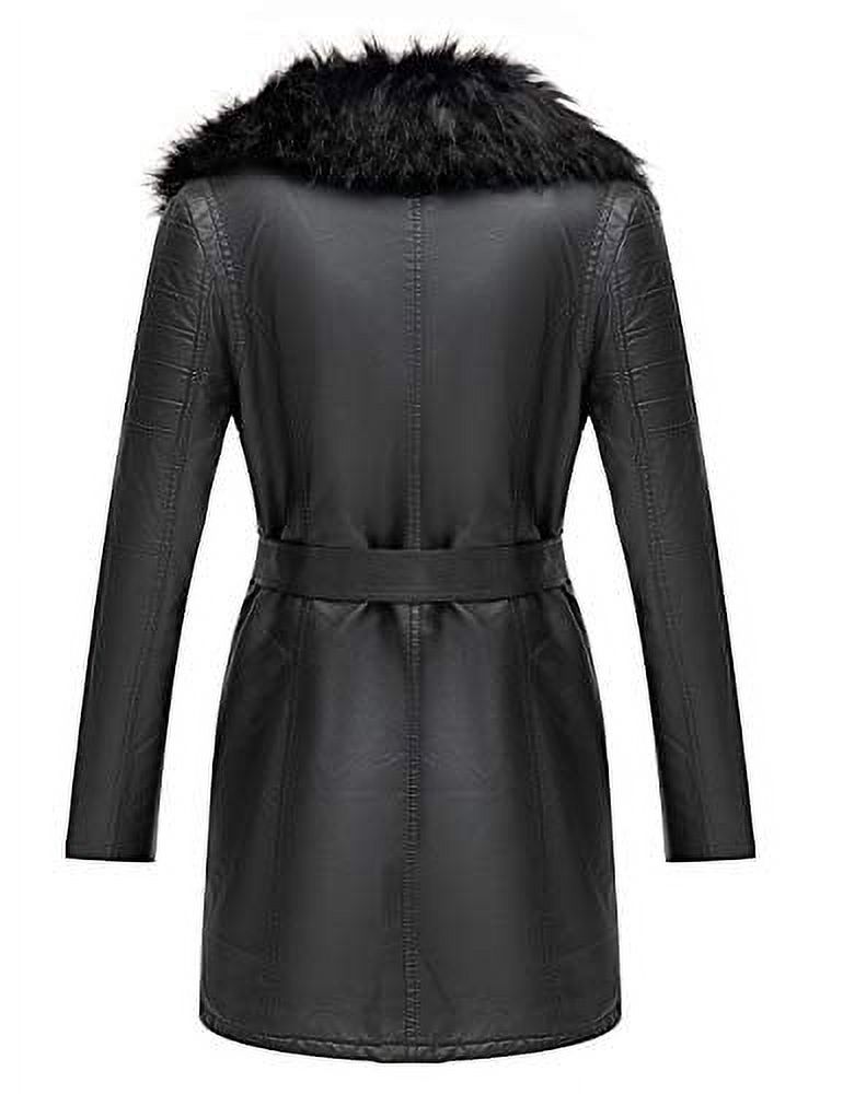Giolshon Faux Leather Jackets for Women,Long Plus size Outwear coat with Detachable Fur Collar for Fall and Winter - image 5 of 6