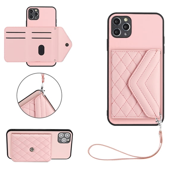 Wallet Purse Compatible with iPhone 16 Pro Max Lanyard Case with Strap Women Credit Card Holder Kickstand Flip PU Leather RFID BLOCKING Magnetic Snap Phone Cover for iPhone 16 Pro Max, Pink
