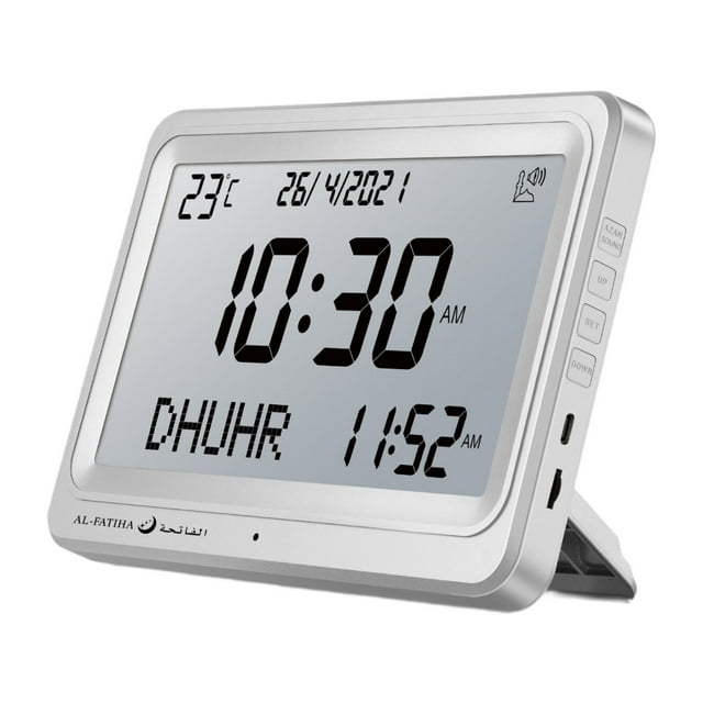 Reloj despertador Azan, reloj de oración musulmán islámico, calendario decorativo con 8 sonidos de oración. Pantalla blanca blanca