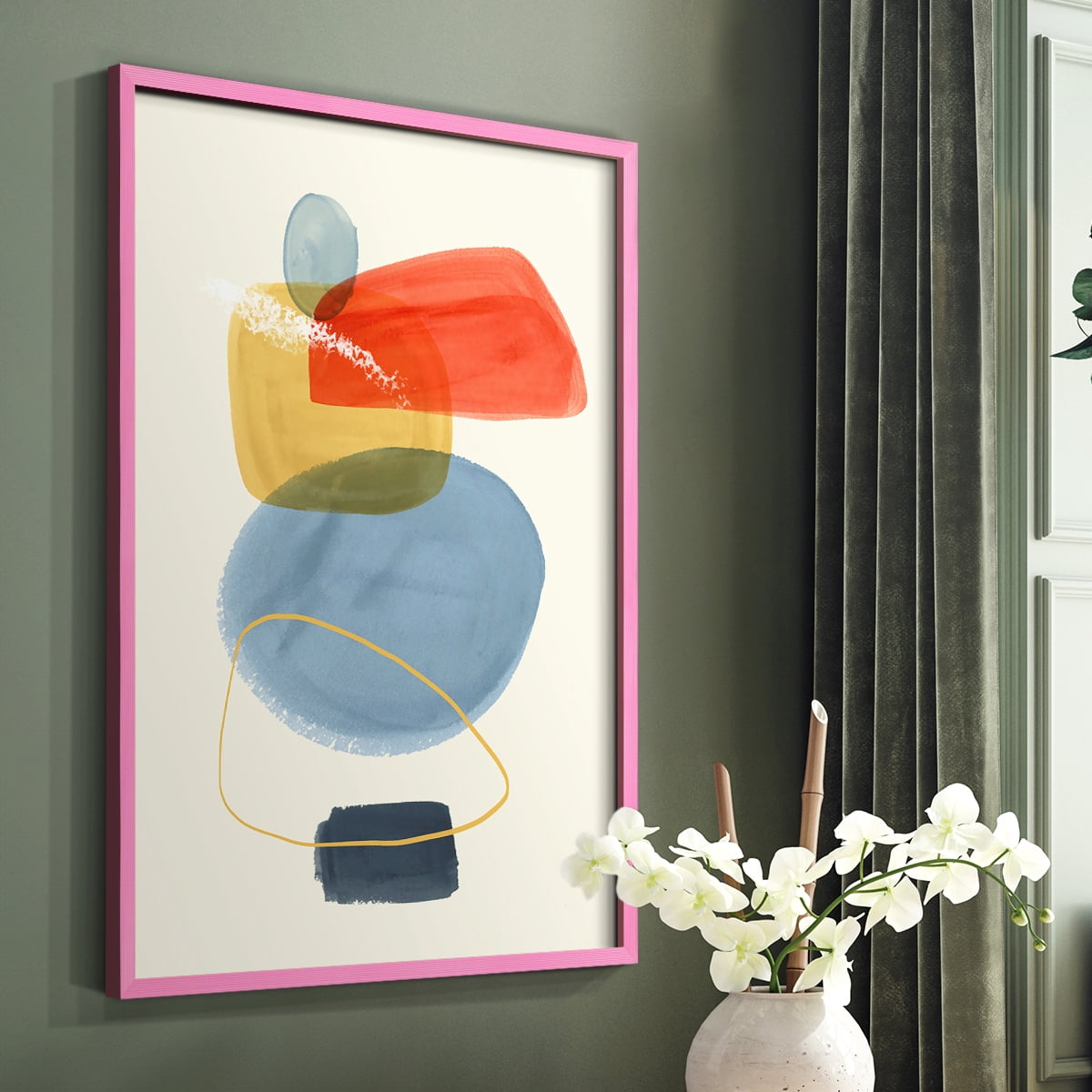 Bright Color Bundle I Framed Print in Pink Solid Wood Framed Print No Nail Hanging