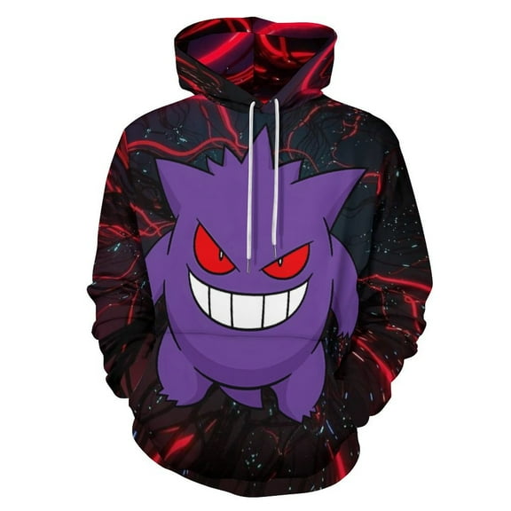 Gengar Hoodies for Men Women 3D Print Pullover Novelty Hooded Sweatshirt Hoodies with Big Pockets S